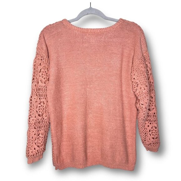 Vintage 90s Casual Corner Small Pink Dainty Crochet Knit Heavy Cozy Sweater - Picture 2 of 8